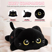 Coussin chauffant électrique personnalisé avec logo, adorable chat noir, coussin rembourré, jouets en peluche pour réchauffer les mains