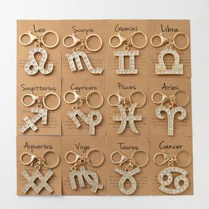 Llavero Metálico de las 12 Constelaciones, Colgante para Bolsa, Accesorios de Joyería, Regalos de Cumpleaños para Parejas, Cristales de Imitación, Moda del Zodiaco - Product Image 1