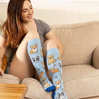 Chaussettes de compression montantes 15-20 mmHg à motif chiot mignon pour femmes infirmières, soutien gradué, bout sans couture, respirantes, pour la course
