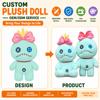 Peluche Mignonne Scrump Vert Menthe, Poupée en Tissu Cousue avec Nœud Rose, Personnage de Dessin Animé Personnalisé OEM ODM, Collection Cadeau en Peluche