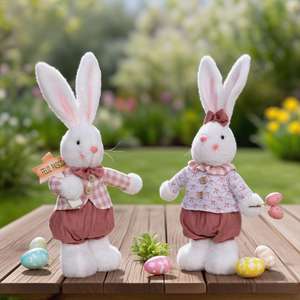 Lapin en peluche debout pour Pâques, adorable lapin habillé, jouet en peluche pour la décoration de la maison et les cadeaux de Pâques - Product Image 1