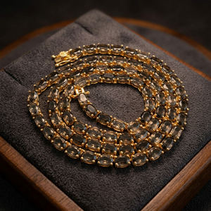 Collier tennis ovale en quartz fumé 6x4mm, plaqué or, argent sterling, pierre précieuse marron, bijoux de luxe élégants, cadeau pour femme, tendance - Product Image 5