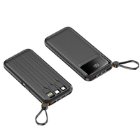Batterie externe portable de location 10000 mAh, charge rapide 22,5 W, 4 câbles intégrés (Micro USB, Type-C), cordon, affichage LED, Li-Polymère