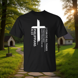Camiseta I Can Do All Things Philippians 4 13 con diseño de cruz cristiana, camiseta negra para hombre - Product Image 3