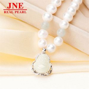 Natural Pearl Necklace White Round Beads Hetian Jade Diamond Buddha Pearl Necklace Mother's Gift for <strong>Elders</strong> Mother's Day - Product Image 2