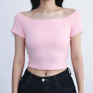 Camiseta de Verano Personalizada de Alta Calidad con Hombros Descubiertos, Transpirable, Ajustada, Elástica, Sexy, de Punto, para Mujer - Product Image 5