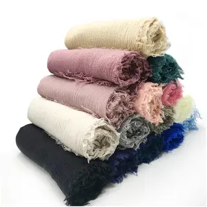 104 Colors Solid Color Monochrome Fringe Wrinkle Shawl Scarf Tr Cotton Inner Hijab Scarf For Women Hijabs Spring