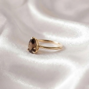 Bague en argent sterling 925 de style classique avec pierre précieuse en quartz fumé, coupe poire, vermeil éternité - Product Image 5