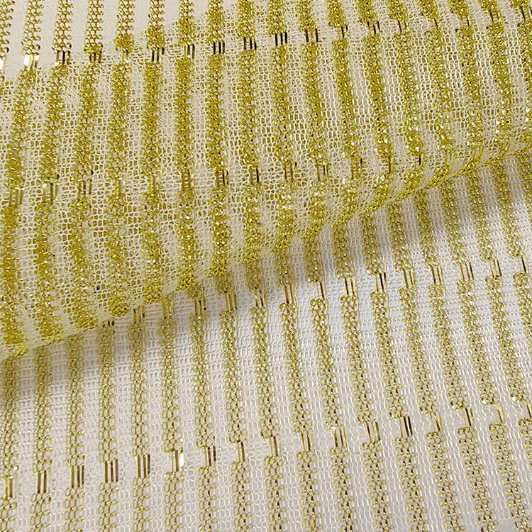 Плиссированная металлическая ткань с люрексом золотого цвета для женской одежды