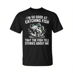 T-shirt da pescatore per la pesca al pesce basso stampata con la scritta 'I'm So Good At Catching Fish That The Fish Tell Stories About Me' Modello A10963 - Product Image 3