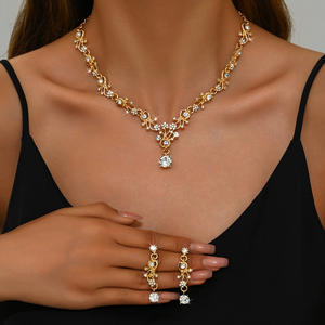 2025 New Exquisite Fashion High Quality <b>Gold</b> Toned Vine Design <b>Necklace</b> <b>and</b> <b>Earrings</b> Crystal Jewelry <b>Set</b> - Product Image 3