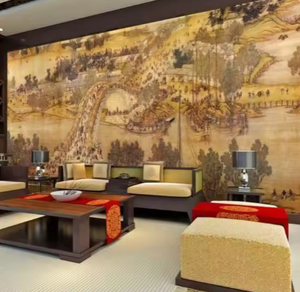 Papel tapiz de seda Northern Song Qingming Shanghetu <span class=keywords><strong>8D</strong></span>, Fondo de TV clásico, pintura de pared para Hotel, restaurante, vestíbulo, decoración de oficina - Product Image 3