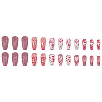 Faux ongles pré-dessinés Saint-Valentin Cœur scintillant transfrontalier, forme amande, style Ins moyen, faux ongles européens et américains