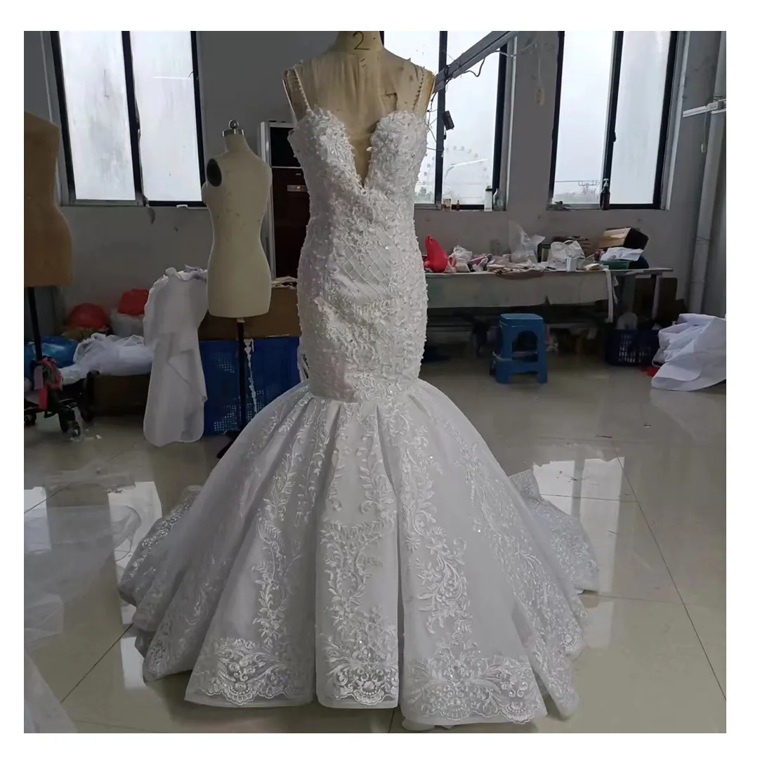 New Design Mermaid Women Wedding Dresses Lace Beading Bridal Gowns Elegant Court Train robe de mariage Wedding Gown for Bride