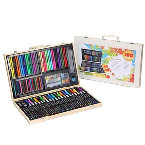 180 Stück Deluxe Art Set, Holz Art Box & Drawing Kit mit Buntstiften Öl pastelle Buntstifte Pinsel