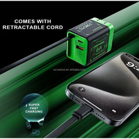 Chargeur USB Type C Super Rapide 67W GaN avec Prise EU US UK, Câble Type-C Rétractable Intégré, Chargeur Rapide USB-C PD Portable 67W