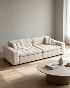 Sofá Minimalista de Tres Plazas con Respaldo Acolchado y Brazos Acolchados, Patas de Madera, Muebles Tapizados para Sala de Estar - Product Image 1