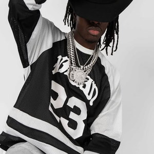 T-shirt en jersey à manches longues, coupe ample, style streetwear pour hommes, hip-hop, poids lourd, blanc et noir, imprimé sur mesure en maille - Product Image 1