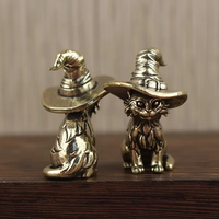 Figuras de Gato Mago de Latón Vintage, Encantador Gatito Mágico con Sombrero, Ideal para Decoración del Hogar y Dormitorio - Perfecto para Halloween