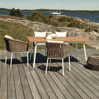 Ensemble de table et chaises de salle à manger en aluminium et rotin, style nordique moderne, pour l'extérieur, 4 personnes, imperméable, protection UV, pour balcon, jardin