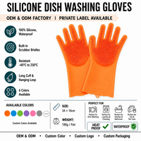 Sarung Tangan Cuci Piring Silikon Tahan Air dengan Logo Kustom, Bulu Sikat, Tahan Panas, Manset Panjang, Pembersih Dapur, OEM ODM