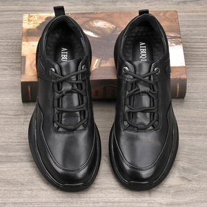 Chaussures décontractées pour hommes en cuir véritable à bout rond et lacets, semelle intermédiaire EVA amortissante, semelle extérieure en caoutchouc, collection automne - Product Image 2