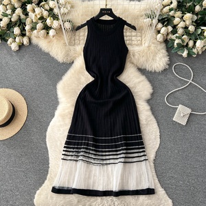 Robe longue d'été sexy en soie glacée pour femme, modèle sans manches en maille tricotée - Product Image 3