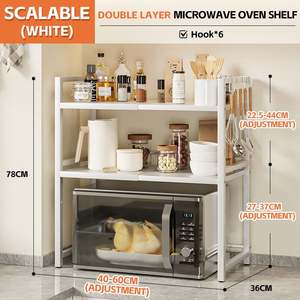 Estante Retráctil de Doble Capa de Acero al Carbono para Microondas, Accesorios de Cocina, Estante de Almacenamiento con Portacuchillos y Porta Palillos - Product Image 5