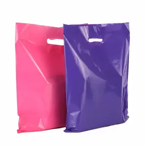 Customized plastic shopping bag custom logo printed plastic die cut shopping bags