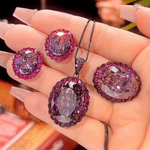 High Quality Eco-friendly Copper Gold Plated Oval Cut 15*20MM Zircon Pendant <b>Earrings</b> <b>Set</b> Statement Jewelry <b>Sets</b> - Product Image 3