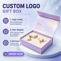 Boîte cadeau magnétique personnalisée avec logo, motif étoile scintillante argentée et impression sur le couvercle intérieur, pour emballage de bijoux