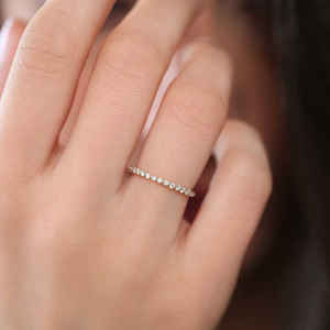 Anillo de Boda para Mujer de Oro Sólido de 14k con Diamante Blanco Natural, Chapado en Rodio, Certificado, de Moda, con Corte Brillante de Puntas Compartidas, ODM, Fino - Product Image 3