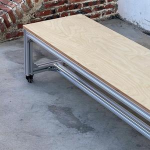 Banco Comercial Moderno Largo sin Respaldo para Área de Descanso, Banco Largo de Aluminio y Madera de Abedul para Cafetería - Product Image 6