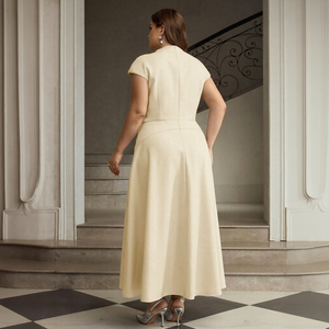 Vestido Maxi Plus Size Branco Creme para Mulheres, Estilo Vintage com Botões Frontais, Vestuário Modesto para Noite, Serviço de Logotipo Personalizado - Product Image 2