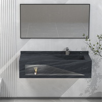 Meuble-lavabo moderne à éclairage LED avec évier en ardoise Cache-niche de drainage et design marbré pour la maison ou l'hôtel