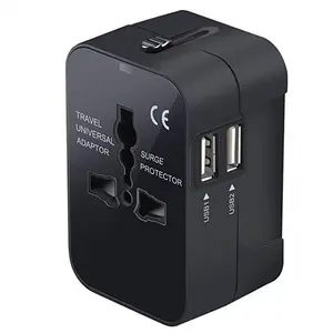 英国美国黑色通用旅行适配器，带双USB充电端口