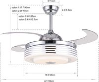 Ventilateur de plafond rétractable Bluetooth Morden 42'' avec lumières, télécommande/application, lumière LED RGB à intensité variable, 6 vitesses, pales réversibles