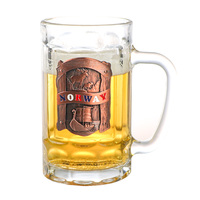 Tasse en verre souvenir de viking avec logo en métal personnalisé en gros tasse de chope à bière avec poignée