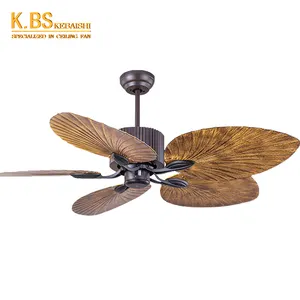 Southeast Asia Style New ABS Palm 5 Blade Remote Control Fancy Decorative Chandelier Light Rattan Ceiling Fan