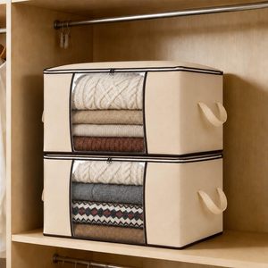 2 Pack Set Large Foldable Storage Bags with Handle for <b>Wardrobe</b> Clothes Comforter & Blanket Organization Gray - Product Image 2