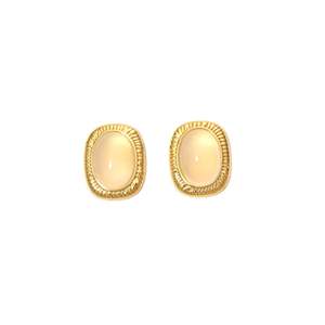 Boucles d'oreilles clous classiques en acier inoxydable 316L plaqué or PVD, sertissage clos, durables et résistantes, forme ovale - Product Image 1