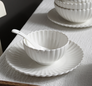Juego de Vajilla de Porcelana Blanca Acanalada, Ecológica y Duradera, Platos, Tazones y Cucharas Acanalados, Utensilios de Cocina Modernos y Minimalistas - Product Image 4