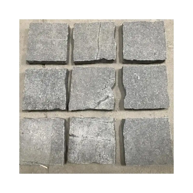 SHIHUI Natural Cube Stone Star Grey Granite Stack Bond Flamed Surface Split Edge Paving Stone Cobblestone for Driveway Pavers