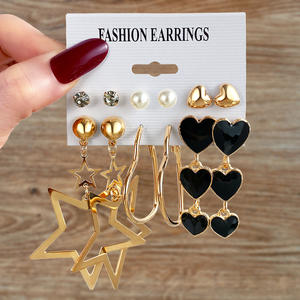 تخفيضات هائلة مجموعة أقراط عصرية من السبائك الذهبية على شكل نجمة مجموعة أقراط هندسية لؤلؤ أرز حبة معدنية ملونة من 6 قطع مجوهرات نسائية هدية للحفلات - Product Image 6