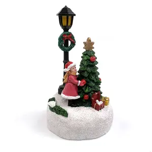 Christmas Snow Village Sets Resin Christmas Ornament with LED Light Collectible Buildings Miniature for Home