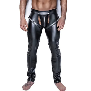 Pantalon pour hommes à entrejambe ouvert en cuir PU et <span class=keywords><strong>latex</strong></span>, Leggings de fitness coupe crayon, Taniec Na Rurze, Leggings Wetlook sexy pour clubwear gay - Product Image 5