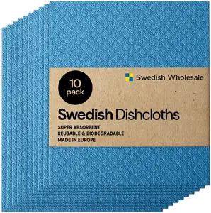 Pakaian piring kering spons selulosa Biodegradable grosir dapat dipakai ulang 10 buah kain piring Swedia