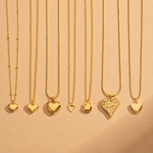 Collier pendentif en acier inoxydable plaqué or 18 carats, anti-ternissement, en forme de cœur, plusieurs styles, pour femmes, vente en gros de bijoux fantaisie - Product Image 3