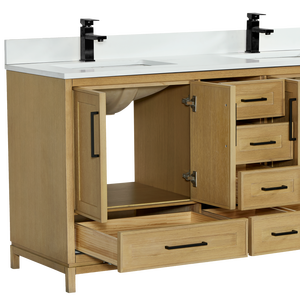 Meuble-lavabo de salle de bain moderne avec vasque en céramique, résistant à l'eau, fabriqué au Vietnam, en bois de chêne naturel brossé - Product Image 3