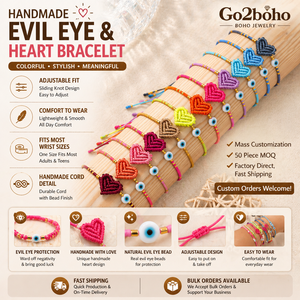 Braccialetti dell'Amicizia Regolabili Go2boho con Cuore e Occhio del Diavolo, Gioielli Artigianali in Macramè Intrecciato per Donne e Ragazze - Product Image 1